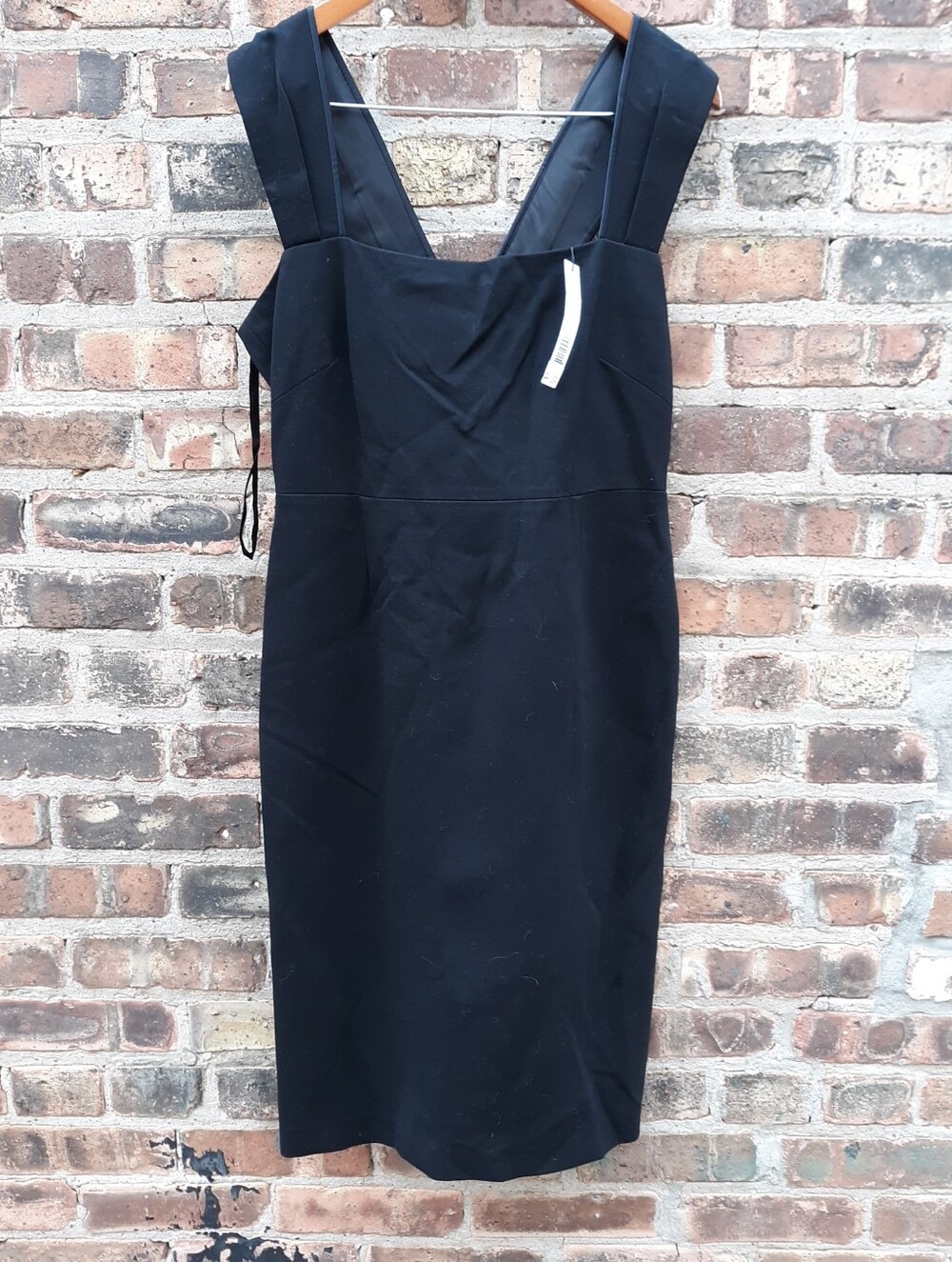 Elie Tahari Mia Dress Black Sheath Midi Cocktail NWT Square Neck Wide Straps 12